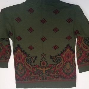 Domanni For Gantos Vintage Sweater Olive Burgundy Paisley Italy Size Small